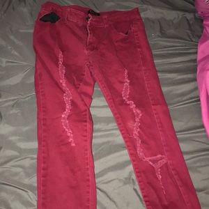 maroon low rise skinny jeans